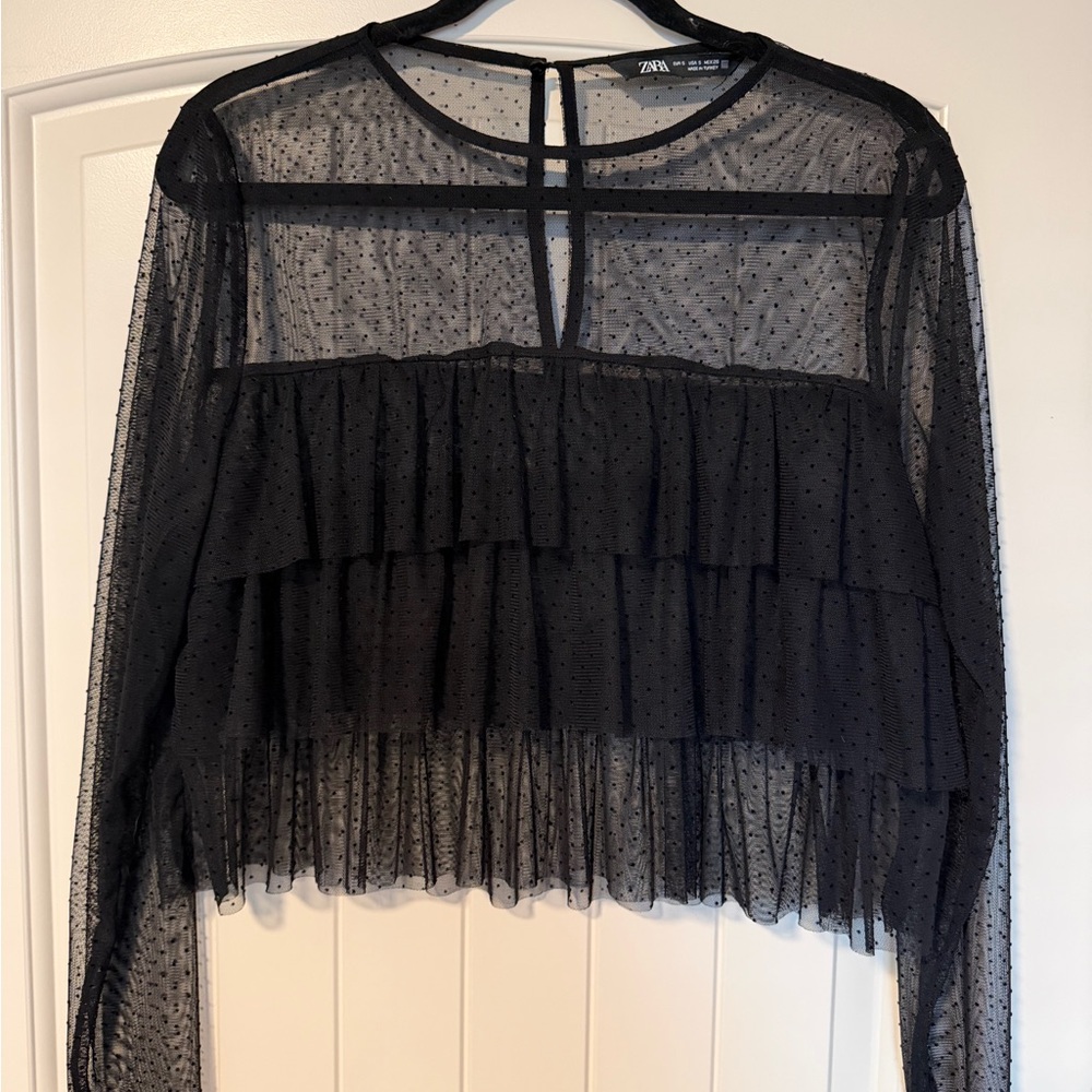 Zara Black Sheer Layered Blouse